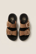 TFP - Leather Flatform Sandals Bold Buckles - Mocha