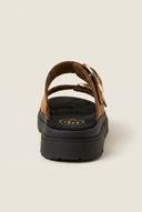 TFP - Leather Flatform Sandals Bold Buckles - Mocha