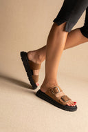 TFP - Leather Flatform Sandals Bold Buckles - Mocha