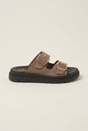 TFP - Leather Flatform Sandals Bold Buckles - Taupe