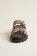 TFP - Leather Flatform Sandals Bold Buckles - Taupe