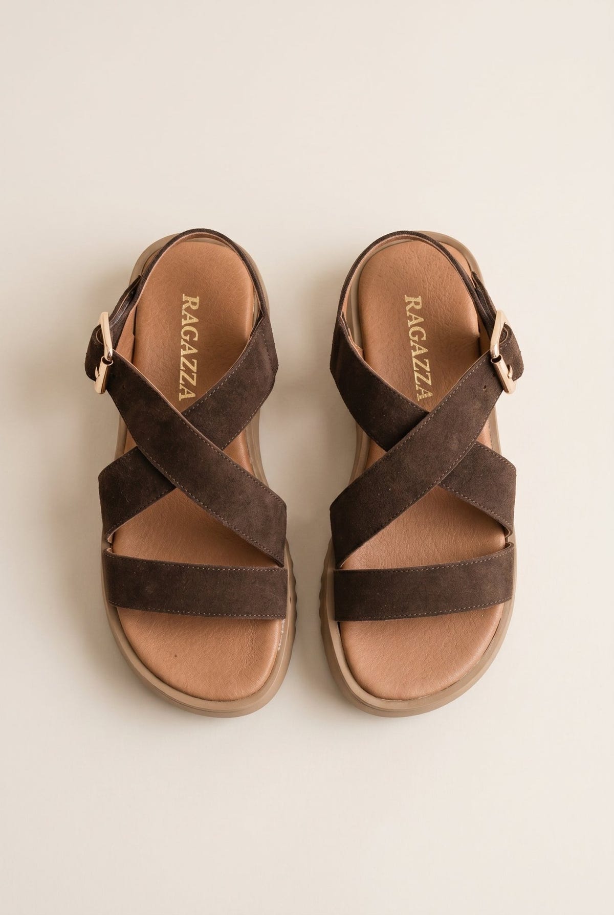 RAGAZZA - Leather Flatform Sandals - Brown Suede