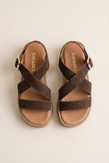 RAGAZZA - Leather Flatform Sandals - Brown Suede