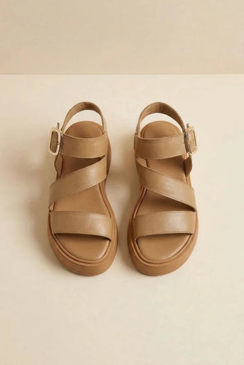 TFP - Leather Flatform Sandals Buckle - Beige
