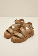 TFP - Leather Flatform Sandals Buckle - Beige