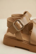 TFP - Leather Flatform Sandals Buckle - Beige