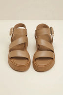 TFP - Leather Flatform Sandals Buckle - Beige
