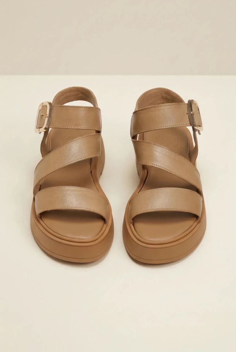 TFP - Leather Flatform Sandals Buckle - Beige
