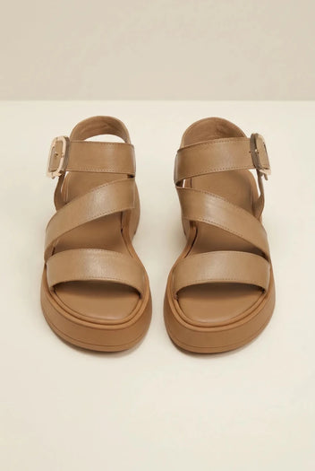 TFP - Leather Flatform Sandals Buckle - Beige