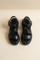 TFP - Leather Flatform Sandals Buckle - Black