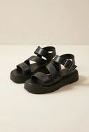 TFP - Leather Flatform Sandals Buckle - Black