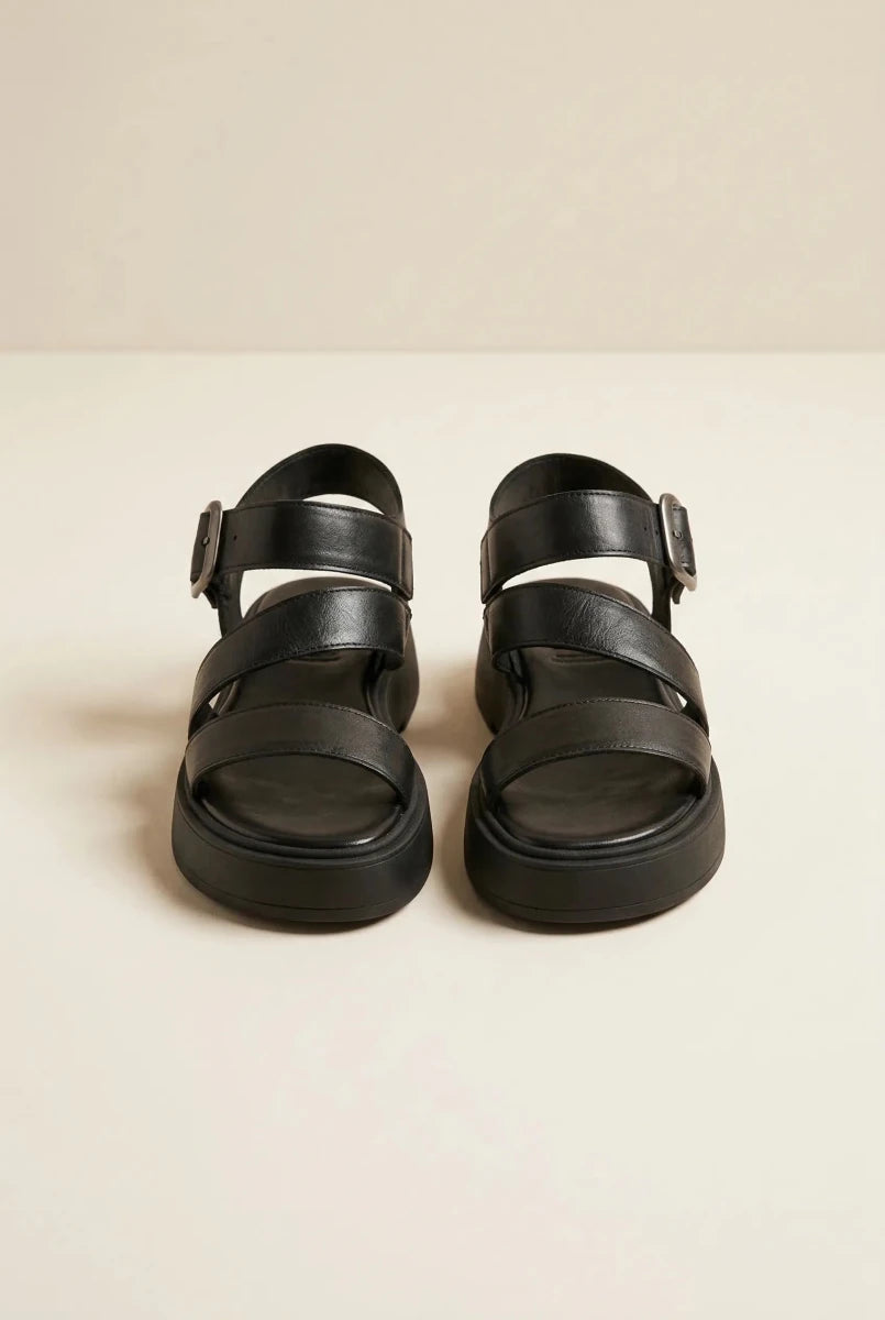 TFP - Leather Flatform Sandals Buckle - Black