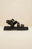 TFP - Leather Flatform Sandals Buckle - Black