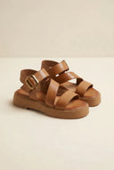 TFP - Leather Flatform Sandals Buckle - Tan