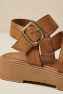 TFP - Leather Flatform Sandals Buckle - Tan