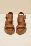 TFP - Leather Flatform Sandals Buckle - Tan