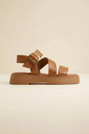 TFP - Leather Flatform Sandals Buckle - Tan
