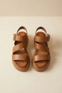 TFP - Leather Flatform Sandals Buckle - Tan