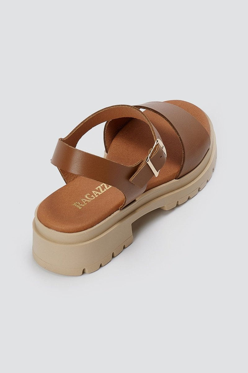 RAGAZZA - Leather Flatform Sandals - Tan Matte