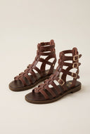 IRIS - Leather Gladiator Sandals - Brown Matte