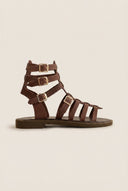 IRIS - Leather Gladiator Sandals - Brown Matte