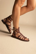 IRIS - Leather Gladiator Sandals - Brown Matte
