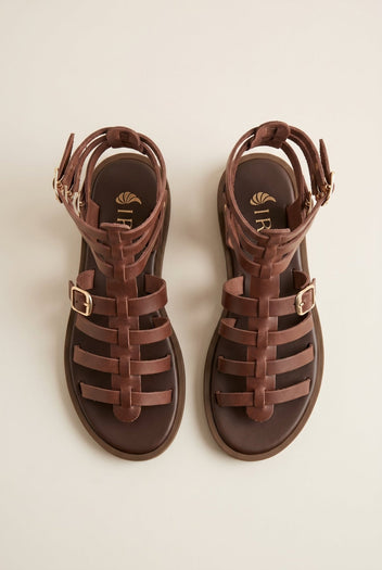 IRIS - Leather Gladiator Sandals - Brown Matte