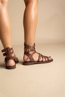 IRIS - Leather Gladiator Sandals - Brown Matte