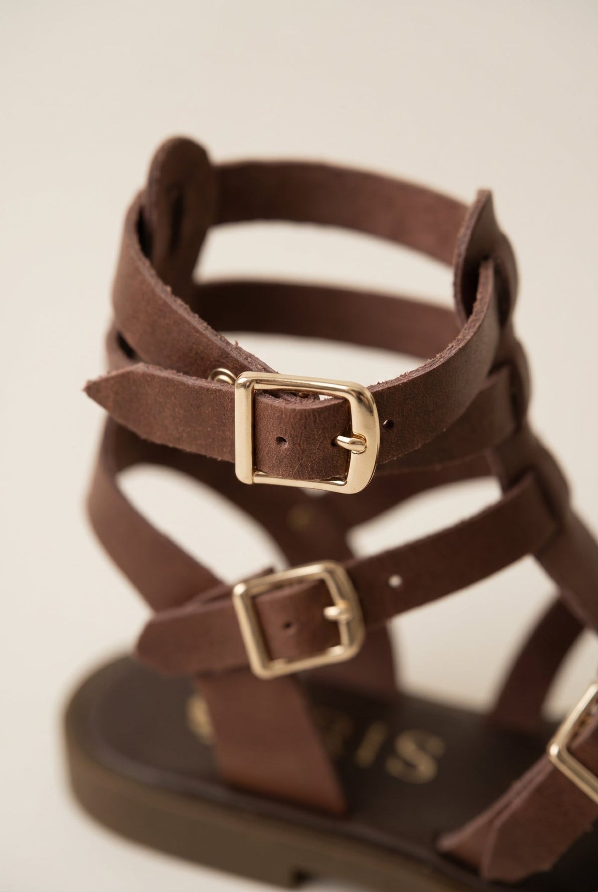 IRIS - Leather Gladiator Sandals - Brown Matte