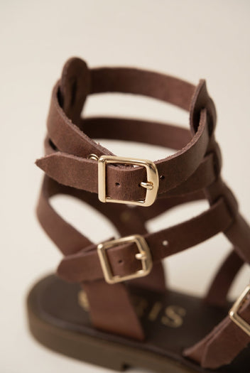 IRIS - Leather Gladiator Sandals - Brown Matte