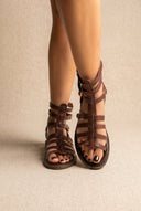 IRIS - Leather Gladiator Sandals - Brown Matte