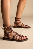 IRIS - Leather Gladiator Sandals - Brown Matte