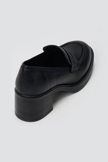 Leather Loafers Block Heel TFP - Black Matte - thefashionproject.gr - TFP