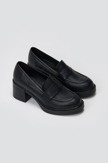 TFP - Leather Loafers Block Heel - Black Matte
