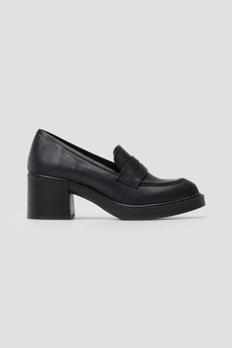 TFP - Leather Loafers Block Heel - Black Matte