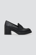 Leather Loafers Block Heel TFP - Black Matte - thefashionproject.gr - TFP