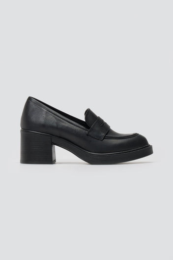 TFP - Leather Loafers Block Heel - Black Matte