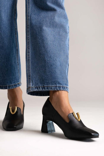 Leather Pumps Iris V Cut - Black Matte - thefashionproject.gr - IRIS