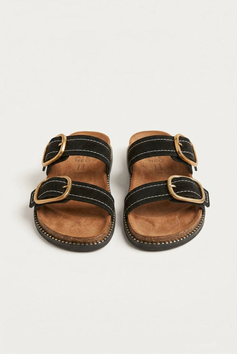 ATENEO - Leather Sandals Anatomical Footbed - Black Suede