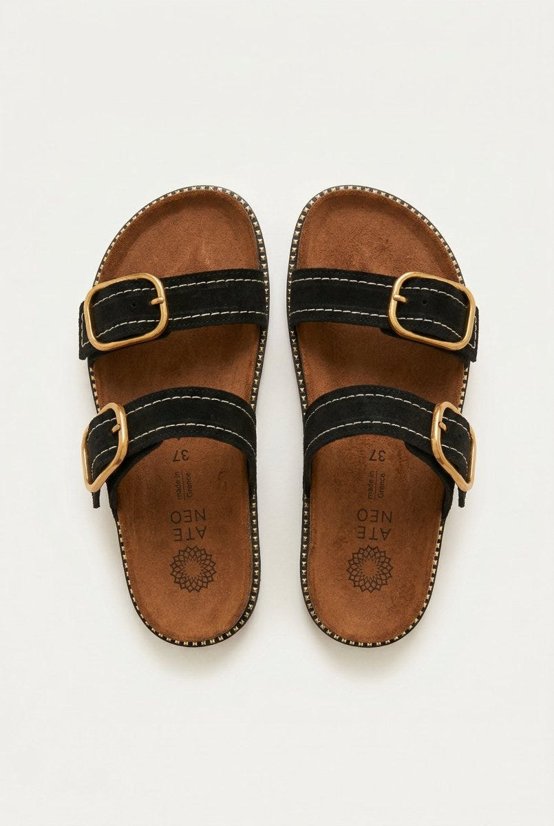 ATENEO - Leather Sandals Anatomical Footbed - Black Suede