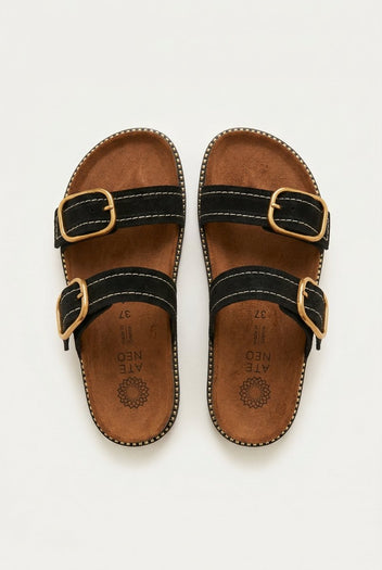 ATENEO - Leather Sandals Anatomical Footbed - Black Suede