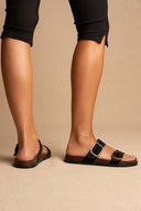 ATENEO - Leather Sandals Anatomical Footbed - Black Suede