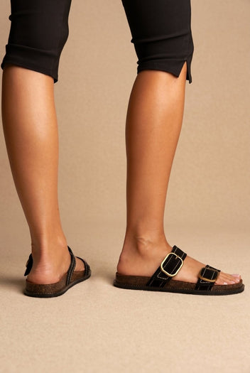 ATENEO - Leather Sandals Anatomical Footbed - Black Suede