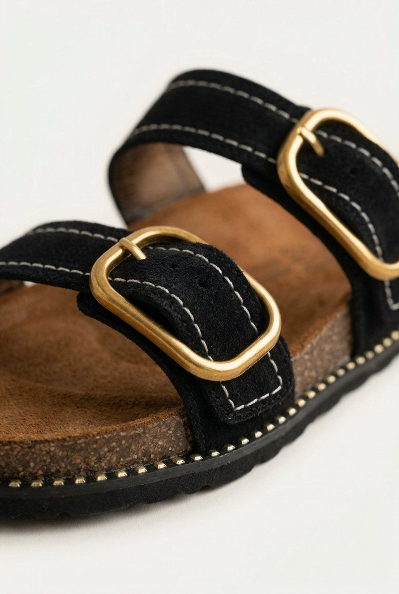 ATENEO - Leather Sandals Anatomical Footbed - Black Suede