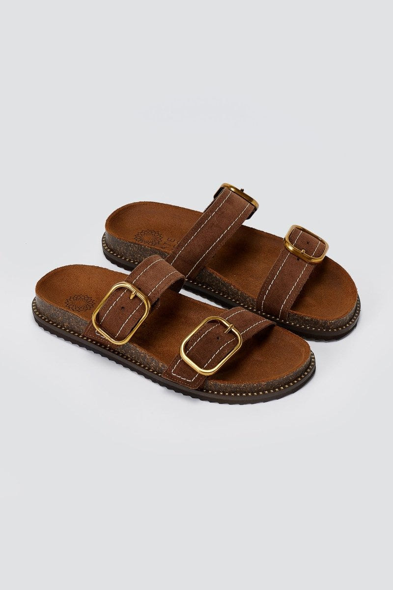 ATENEO - Leather Sandals Anatomical Footbed - Brown Suede