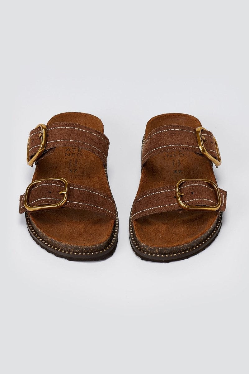 ATENEO - Leather Sandals Anatomical Footbed - Brown Suede