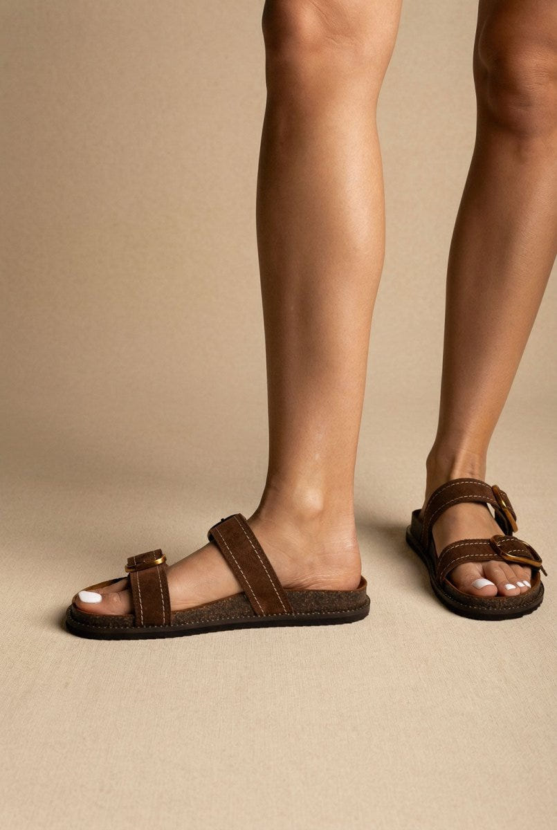 ATENEO - Leather Sandals Anatomical Footbed - Brown Suede