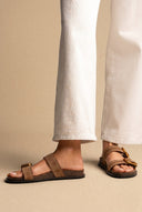 ATENEO - Leather Sandals Anatomical Footbed - Taupe Suede