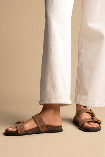 ATENEO - Leather Sandals Anatomical Footbed - Taupe Suede