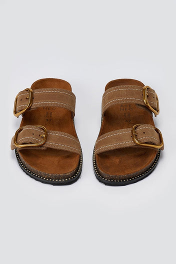 ATENEO - Leather Sandals Anatomical Footbed - Taupe Suede